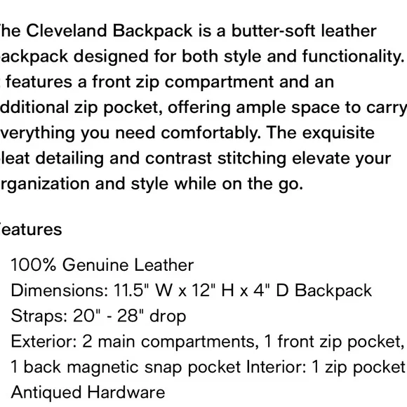 NWOT American Leather Co. Cleveland Backpack - Picture 6 of 6